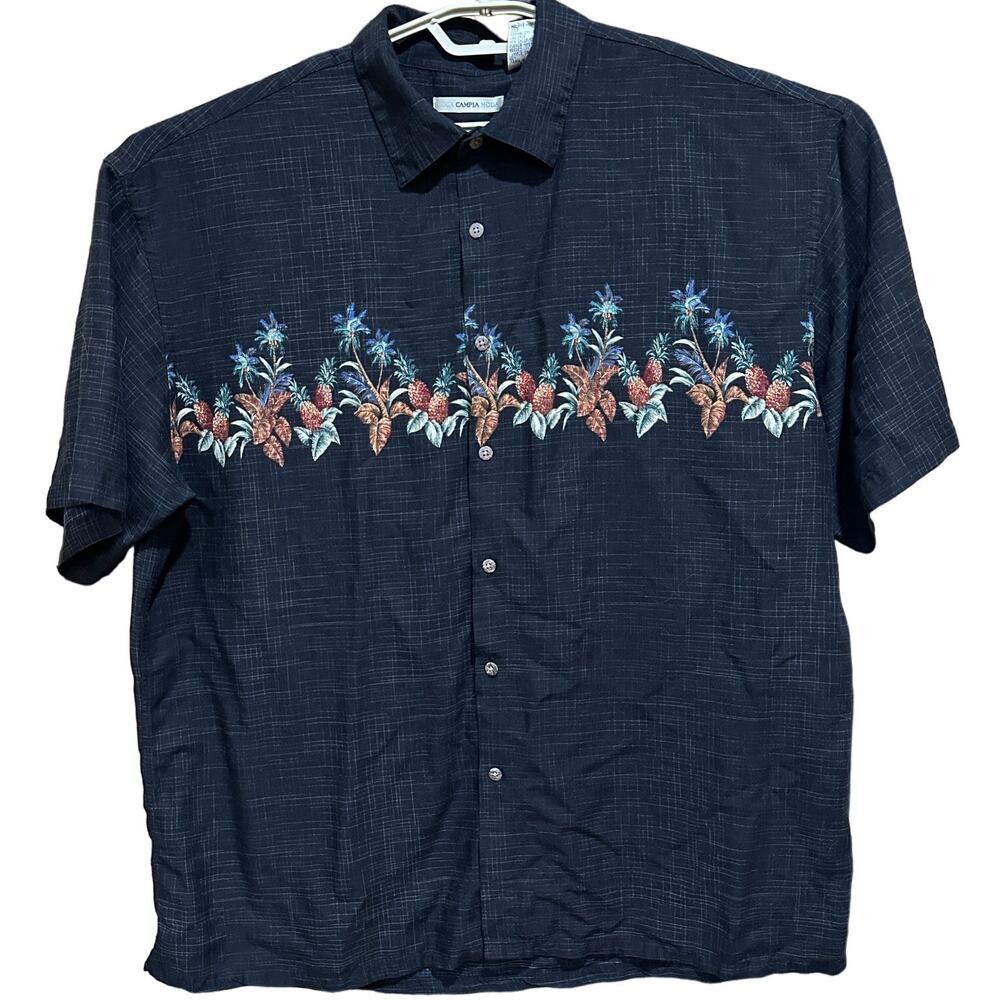 MODA CAMPIA Hawaiian Shirt XXL Black Pineapple Print Tropical Vacation Resort